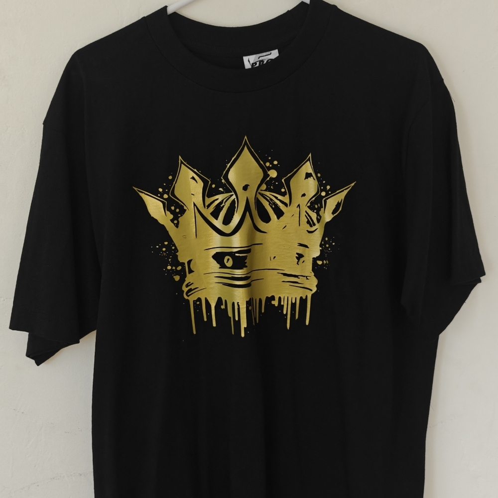 Men's Large King Crown Black T Shirt